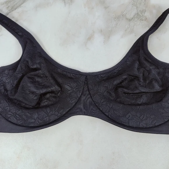 Delta Burke Black Seamless Floral Jacquard Push Up Underwire Bra, Sz 38C - Picture 4 of 10